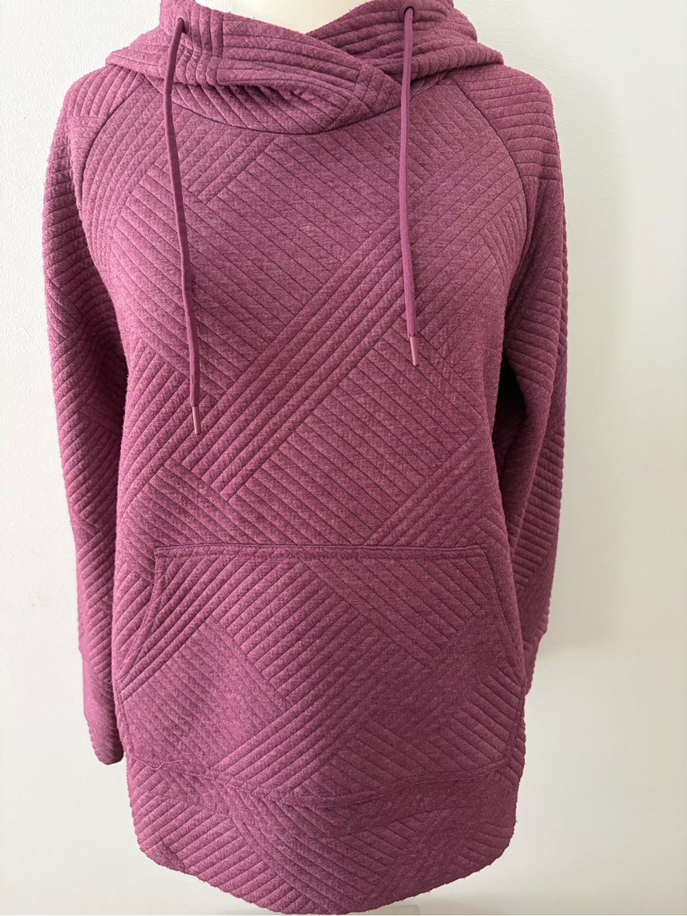 GreenTea Quilted Hooded Pullover Sweatshirt - Plum S Autumnal Layer - Picture 5 of 10